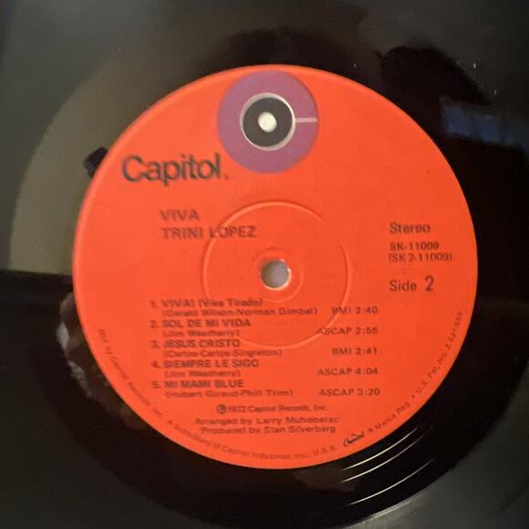 TRINI LOPEZ - VIVA - ULTRASONIC CLEAN Latin Pop Vocal 70s LP Capitol VG+! WOW! - Picture 3 of 7